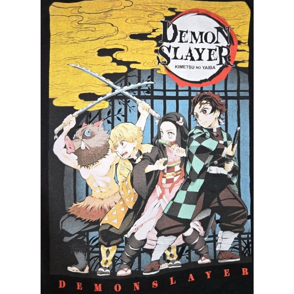 Mens Demon Slayer Kimetsu No Yaiba  Short Sleeve T-Shirt Anime Large Black